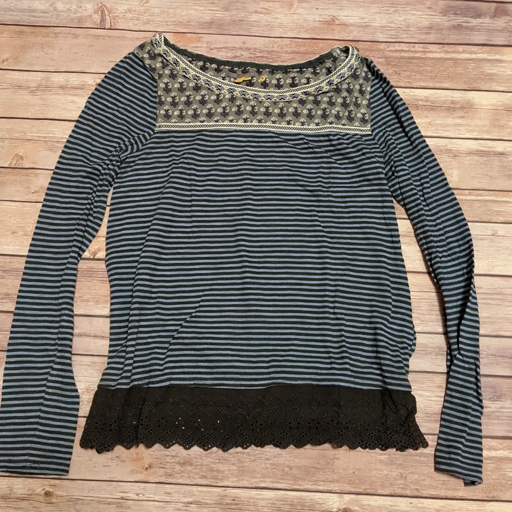 Little Yellow Button Top Blue/ Green Small